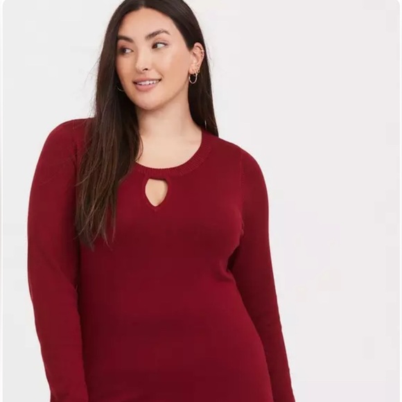 Torrid Deep Red Pullover Keyhole Fitted Sweater - Picture 1 of 5